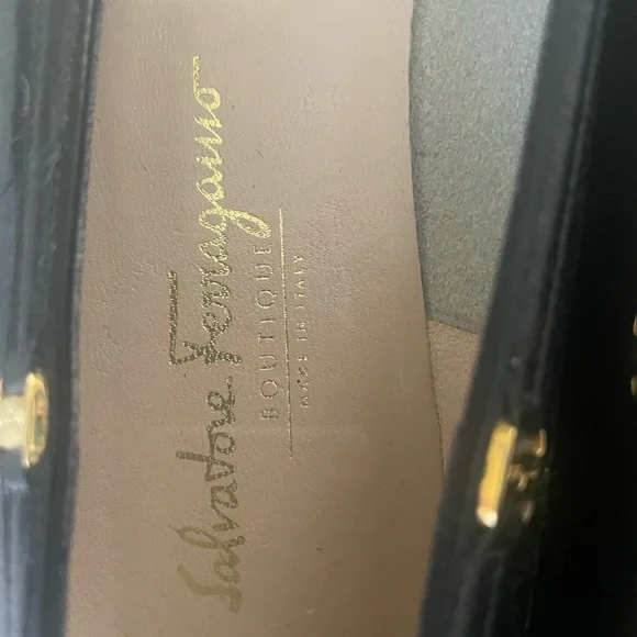 Salvatore Ferragamo Black Flats with Gold Accents - Picture 2 of 4